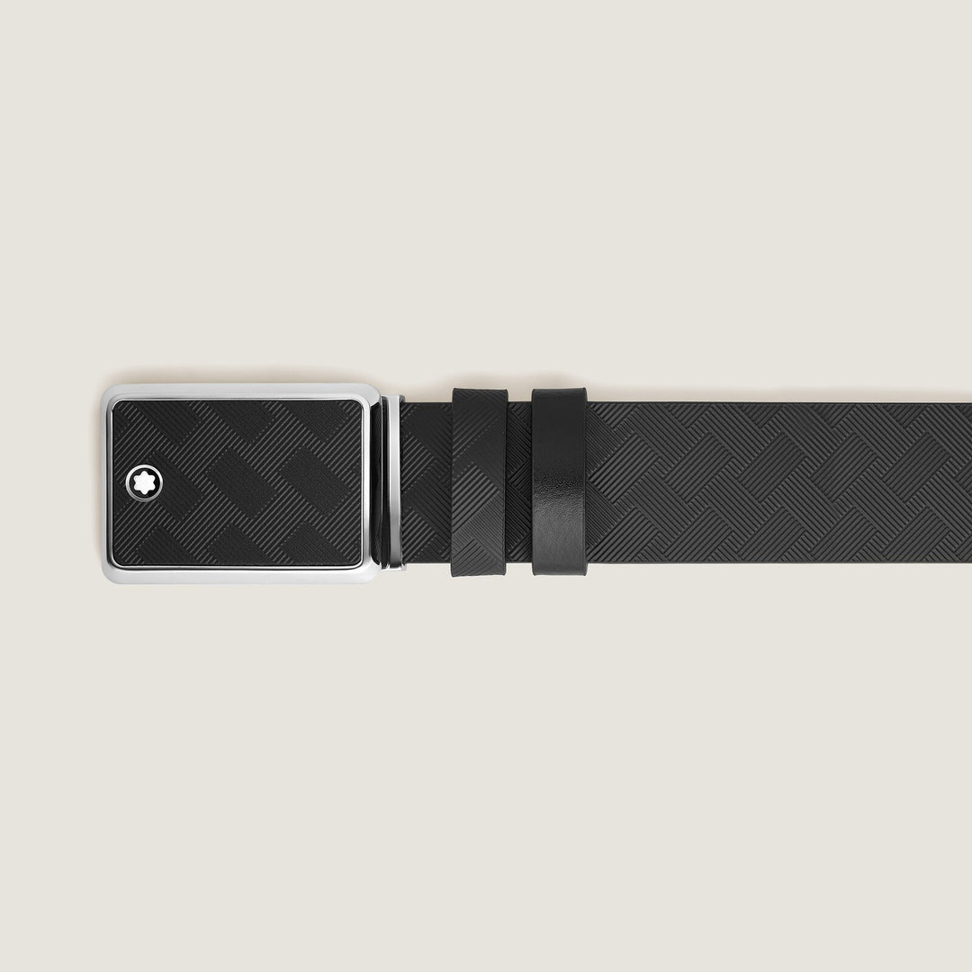 Montblanc Marquetry plate buckle black/black 30mm reversible leather belt MB221019