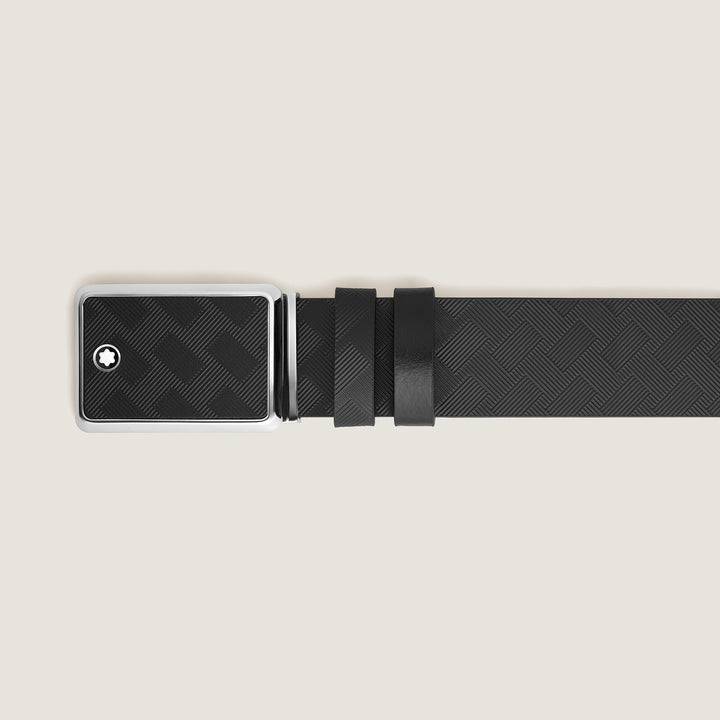 Montblanc Marquetry plate buckle black/black 30mm reversible leather belt MB221019