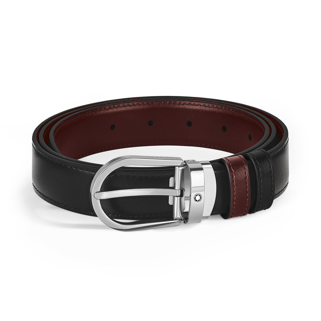 Montblanc Horseshoe buckle black/burgundy 30mm reversible leather belt MB221052