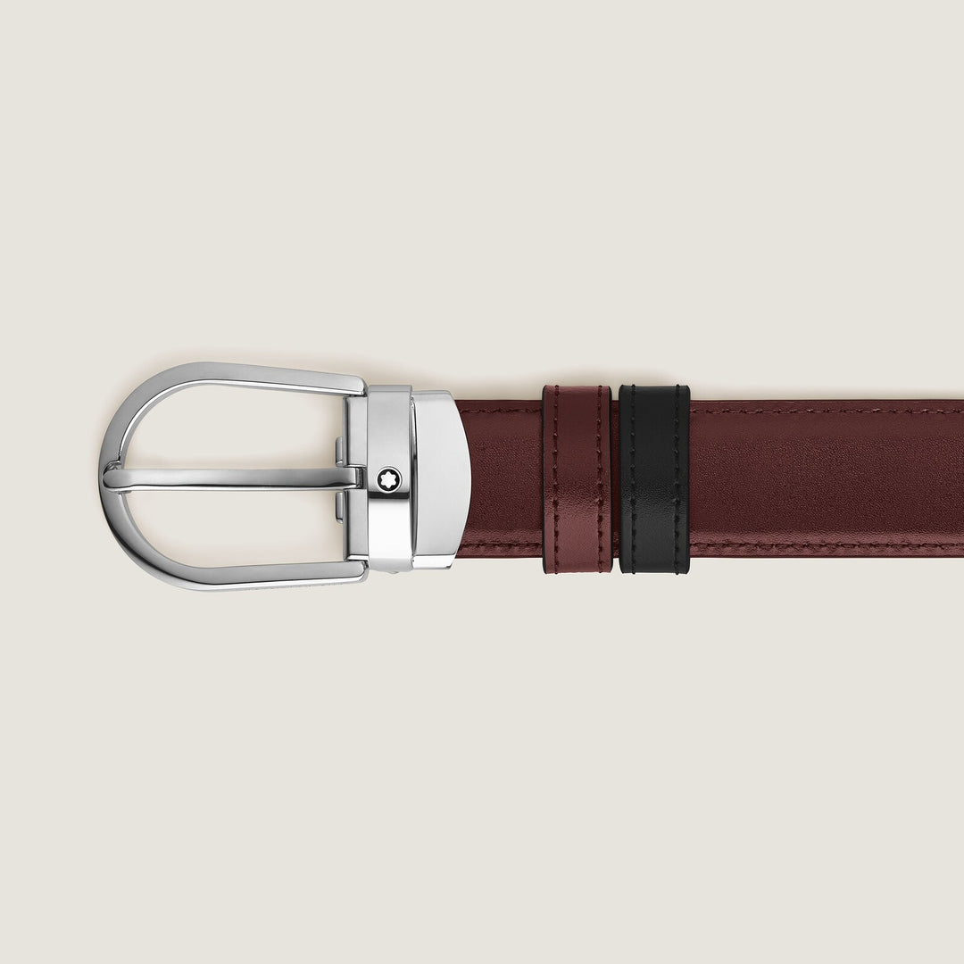 Montblanc Horseshoe buckle black/burgundy 30mm reversible leather belt MB221052