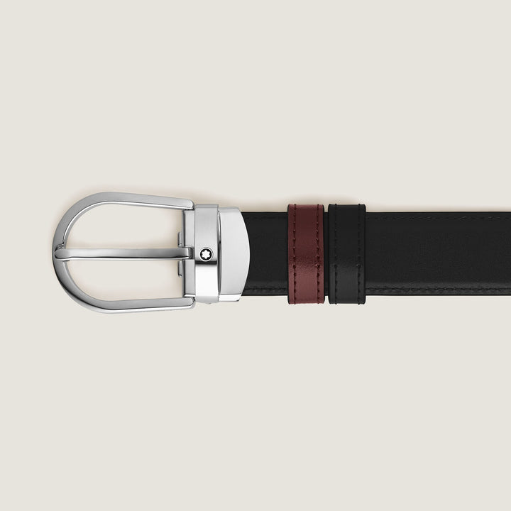Montblanc Horseshoe buckle black/burgundy 30mm reversible leather belt MB221052