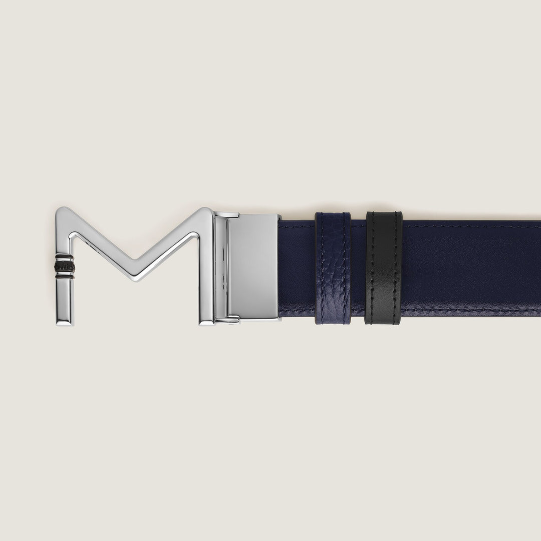 Montblanc Meisterstück buckle midnight blue/black 35mm reversible leather belt MB221094