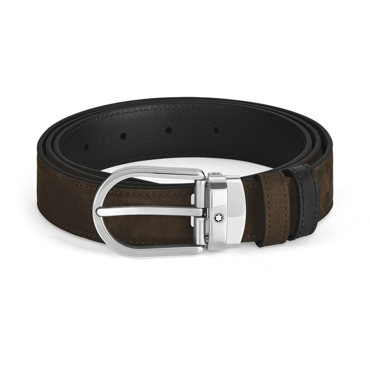 Montblanc Horseshoe buckle brown/black 30mm reversible leather belt MB222399