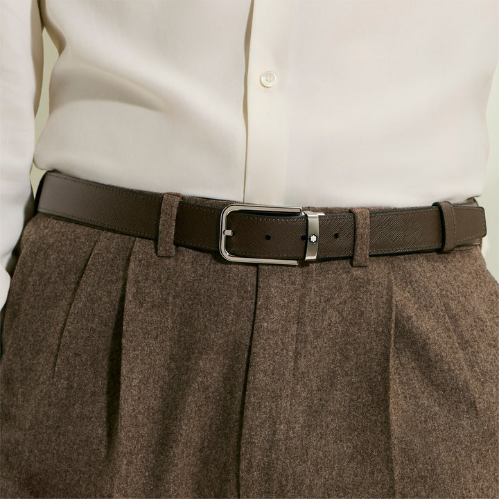 Montblanc 30 mm Reversible Belt in Sartorial Leather with Rectangular Buckle MB223413
