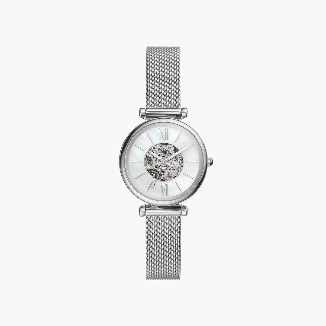 Fossil Carlie Mini Automatic Stainless Steel Mesh Watch