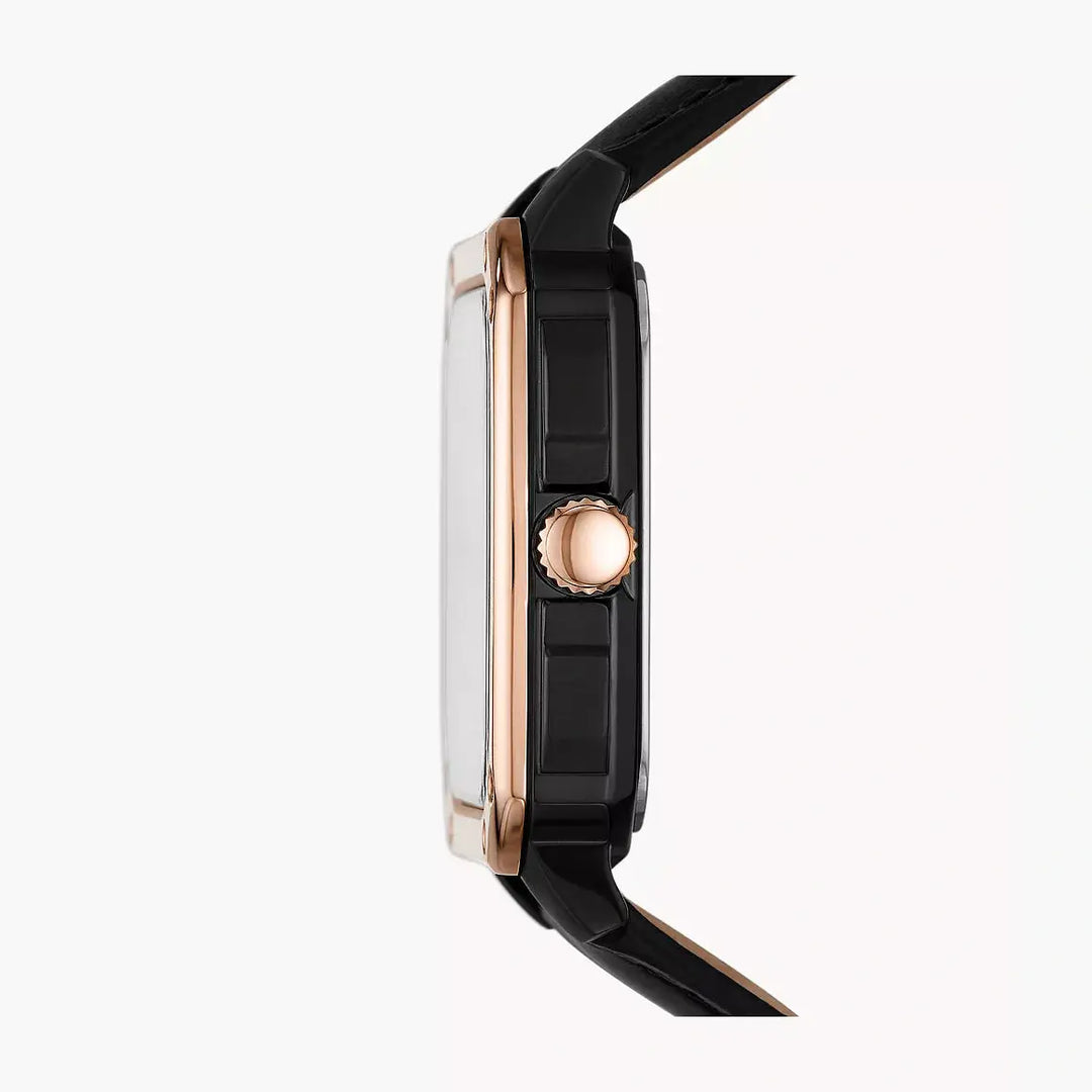 Fossil Inscription Automatic Black Leather Watch