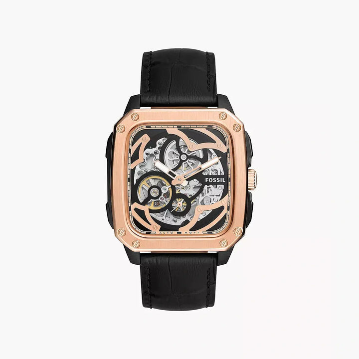 Fossil Inscription Automatic Black Leather Watch