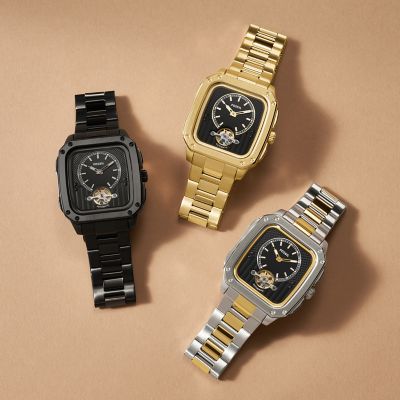 Fossil Inscription Automatic Black Stainless Steel Watch