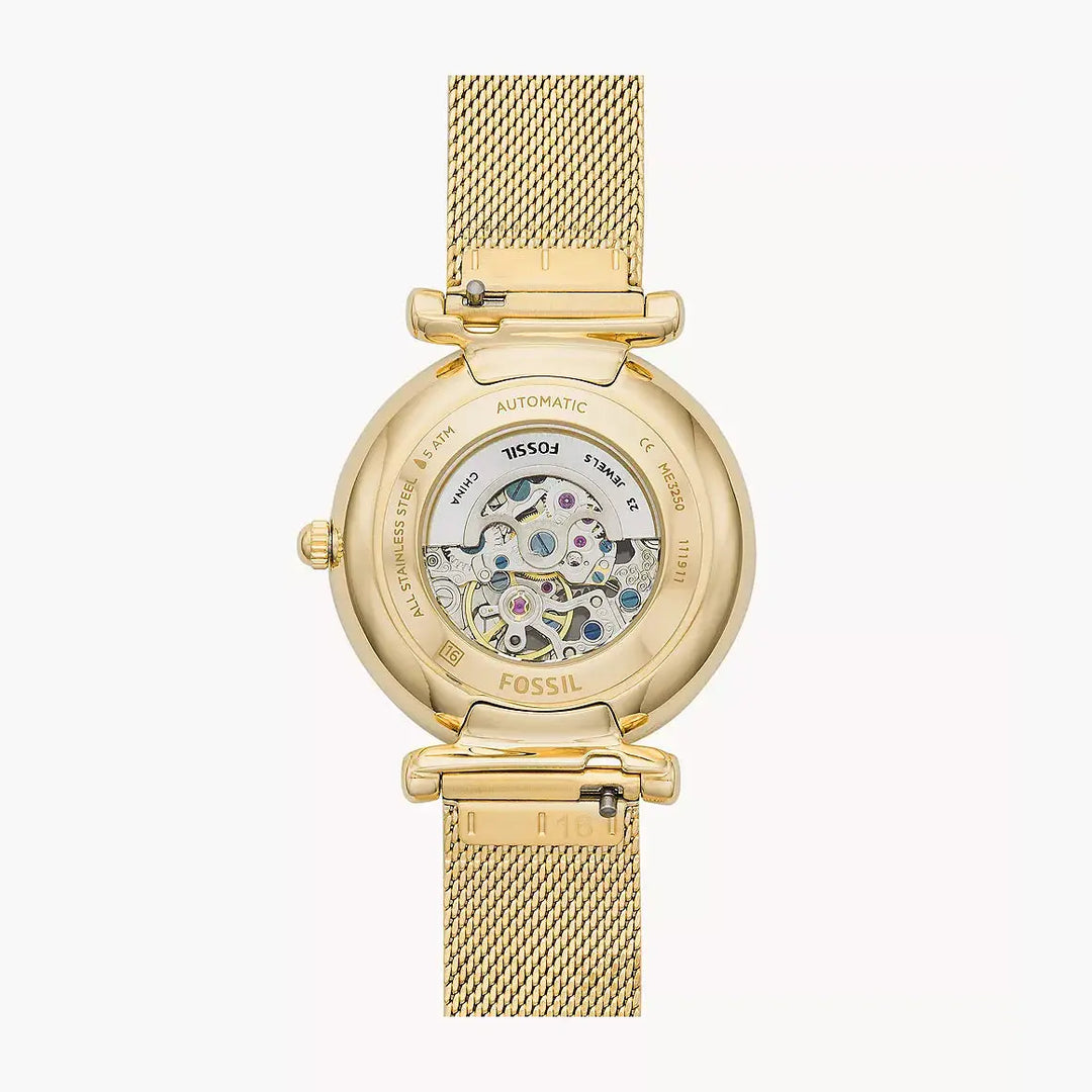 Fossil Carlie Automatic Gold-Tone Stainless Steel Mesh Watch