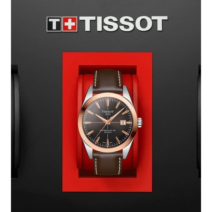 Tissot T9274074629100 Gentleman Powermatic 80 Silicium Solid 18K Gold Bezel Watch for Men