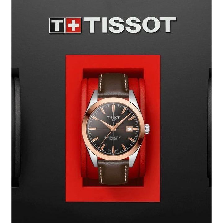Tissot T9274074629100 Gentleman Powermatic 80 Silicium Solid 18K Gold Bezel Watch for Men