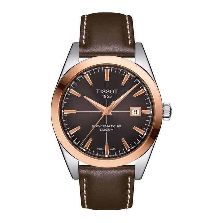 Tissot T9274074629100 Gentleman Powermatic 80 Silicium Solid 18K Gold Bezel Watch for Men