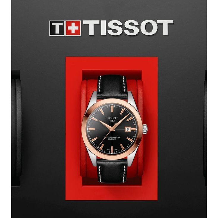 Tissot T9274074605100 Gentleman Powermatic 80 Silicium Solid 18K Gold Bezel Watch for Men