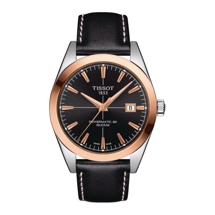 Tissot T9274074605100 Gentleman Powermatic 80 Silicium Solid 18K Gold Bezel Watch for Men