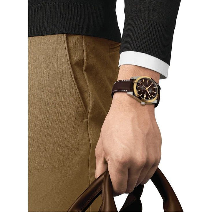 Tissot T9274074629101 Gentleman Powermatic 80 Silicium Solid 18K Gold Bezel Watch for Men