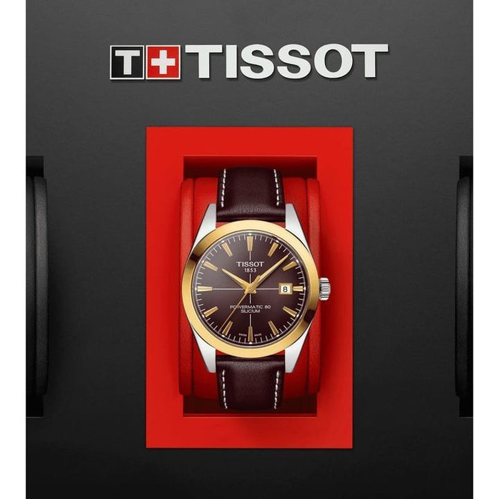 Tissot T9274074629101 Gentleman Powermatic 80 Silicium Solid 18K Gold Bezel Watch for Men