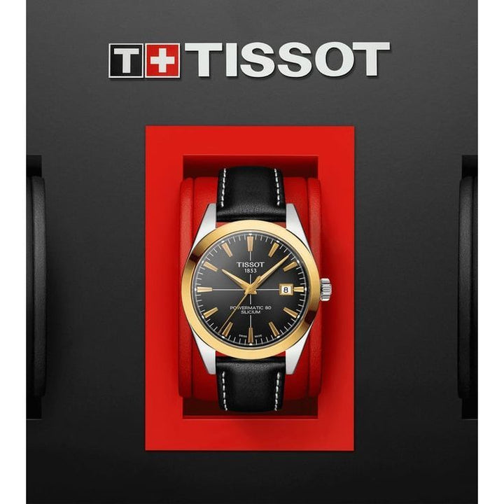 Tissot T9274074606101 Gentleman Powermatic 80 Silicium Solid 18K Gold Bezel Watch for Men