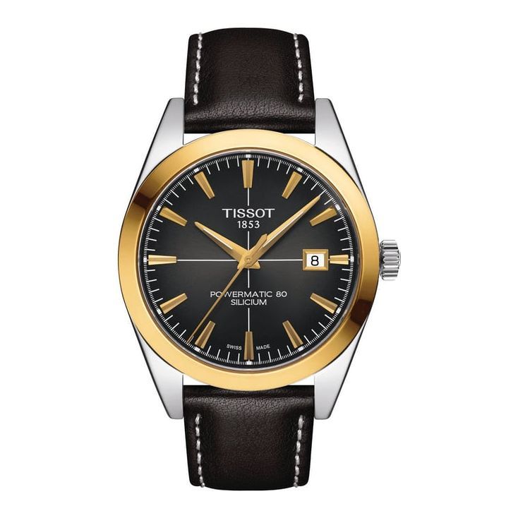 Tissot T9274074606101 Gentleman Powermatic 80 Silicium Solid 18K Gold Bezel Watch for Men