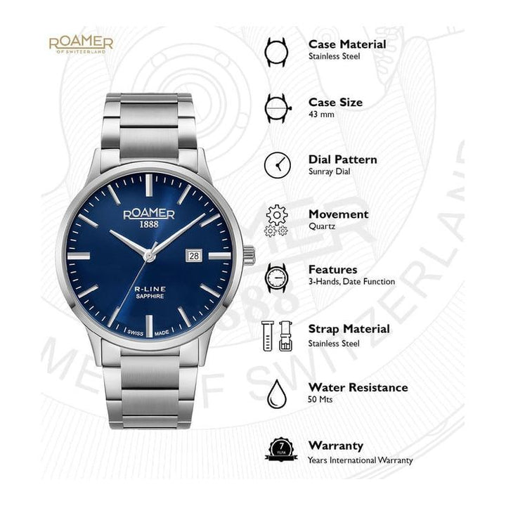 Roamer 718833 41 45 70 R Line Classic Swiss Made Watch for Men
