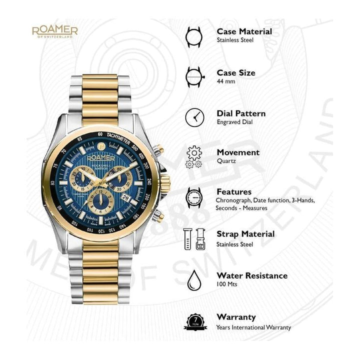 Roamer 220837 48 45 20 Rockshell Mark III Chronograph Swiss Made Watch for Men