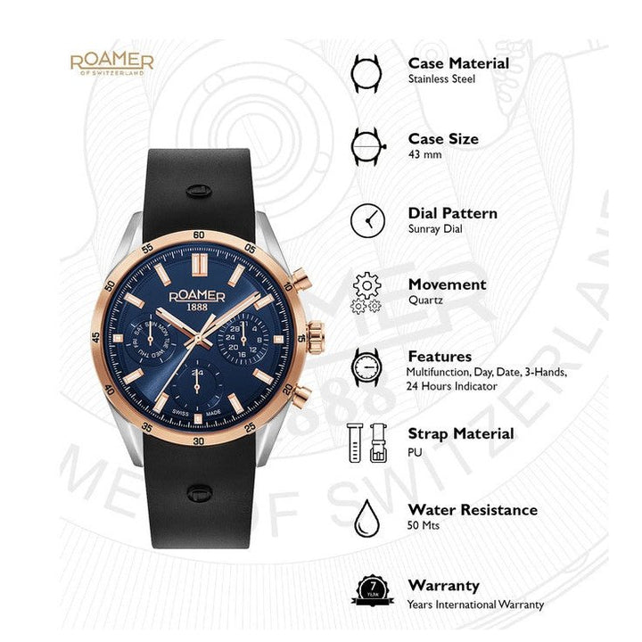 Roamer 508982 49 45 05 Superior Multifunction Swiss Made Watch For Men