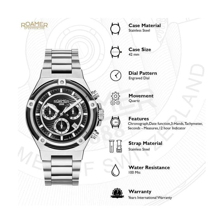 Roamer 221837 41 55 20 Tempo master Chronograph Swiss Made Watch for Men