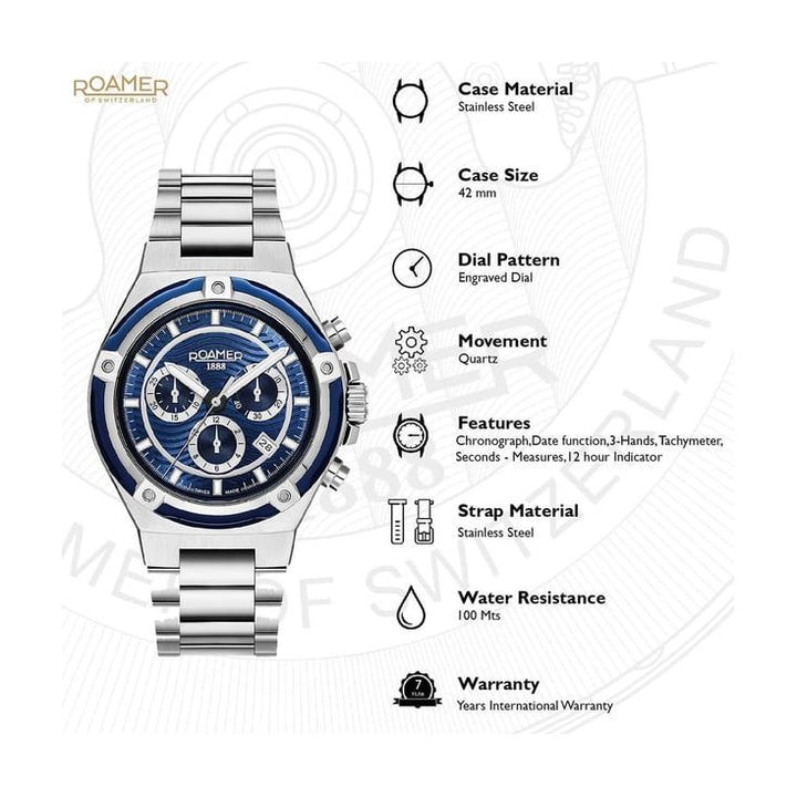 Roamer 221837 41 45 20 Tempo master Chronograph Swiss Made Watch for Men