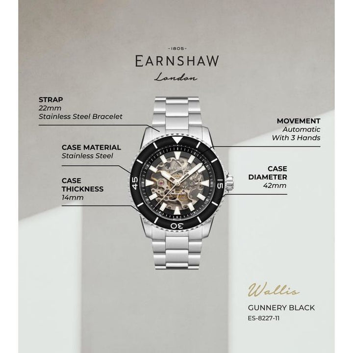 EARNSHAW ES-8227-11 Wallis Limited Edition Skeleton Watch for Men With Interchangeable Strap