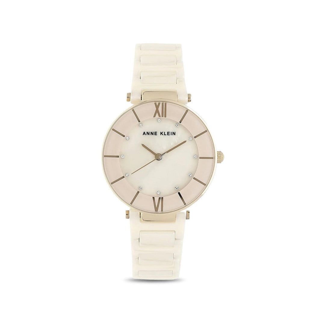 Anne Klein Quartz Analog Pink Dial Ceramic Strap Watch for Women