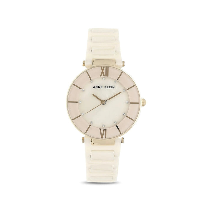 Anne Klein Quartz Analog Pink Dial Ceramic Strap Watch for Women