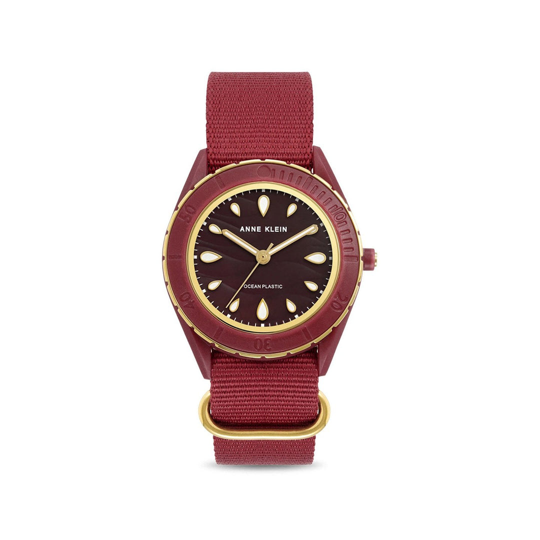 Anne Klein Quartz Analog Maroon Dial Plastic Strap Watch for Women