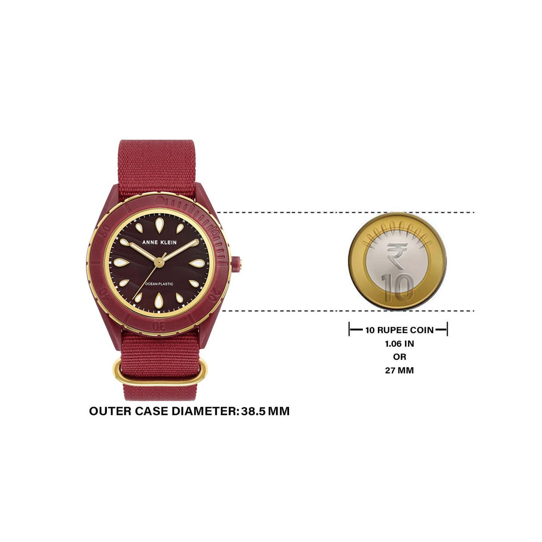 Anne Klein Quartz Analog Maroon Dial Plastic Strap Watch for Women