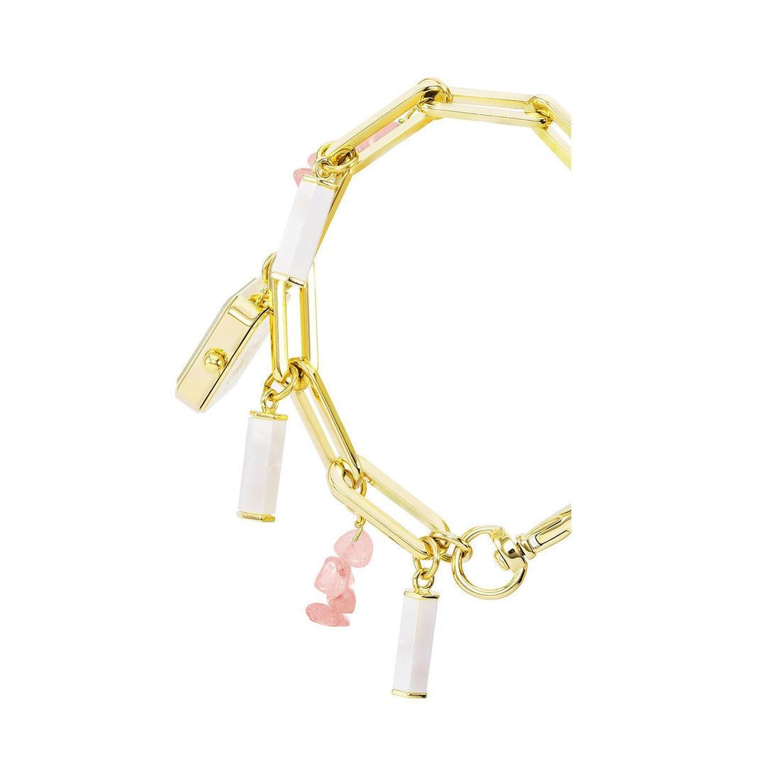 Anne Klein Quartz Analog Pink Dial Metal Studded with Rose quartz Gemstone Strap Watch for Women