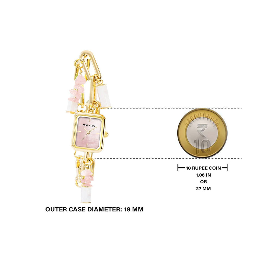 Anne Klein Quartz Analog Pink Dial Metal Studded with Rose quartz Gemstone Strap Watch for Women