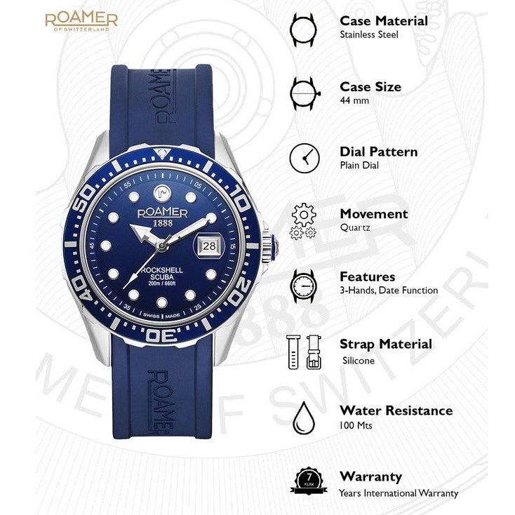 Roamer 867833 41 45 02 Rockshell Mark III Scuba Swiss Made Watch for Men