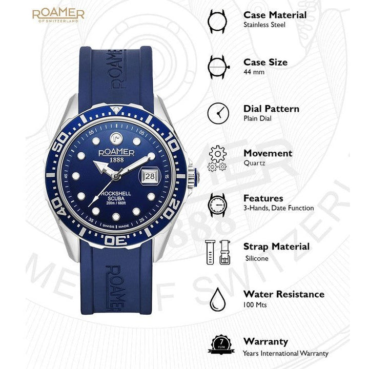 Roamer 867833 41 45 02 Rockshell Mark III Scuba Swiss Made Watch for Men