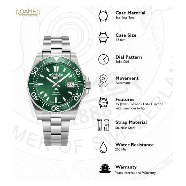 Roamer 986983 41 75 20 Premier Luminous 25 Jewels Automatic Watch for Men