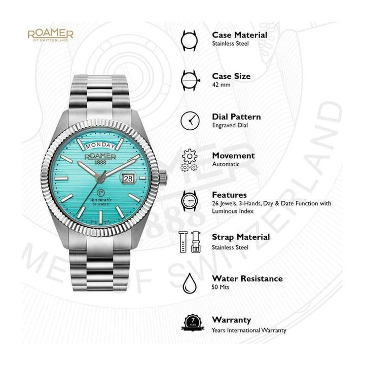 Roamer 981666 41 05 50 Primeline Daydate II 26 Jewels Automatic Watch for Men