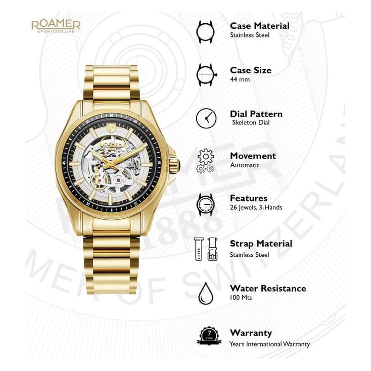 Roamer 220984 48 55 20 Rockshell Mark III Skeleton 26 Jewels Automatic Watch for Men