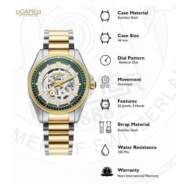 Roamer 220984 48 75 20 Rockshell Mark III Skeleton 26 Jewels Automatic Watch for Men