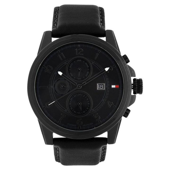 Tommy Hilfiger Quartz Chronograph Black Dial Leather Strap Watch for Men-NCTH1710295