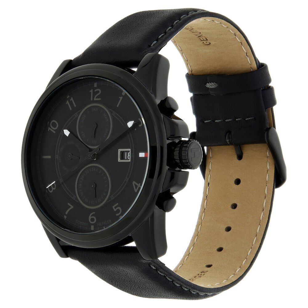 Tommy Hilfiger Quartz Chronograph Black Dial Leather Strap Watch for Men-NCTH1710295