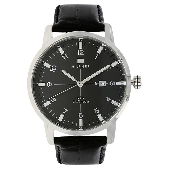 Tommy Hilfiger Quartz Analog with Date Black Dial Leather Strap Watch for Men-NCTH1710330