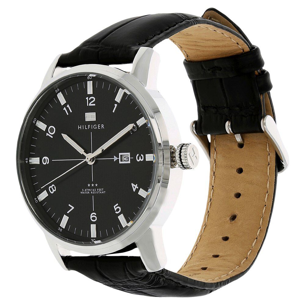 Tommy Hilfiger Quartz Analog with Date Black Dial Leather Strap Watch for Men-NCTH1710330