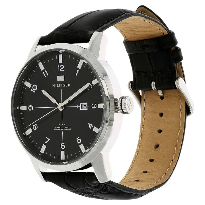 Tommy Hilfiger Quartz Analog with Date Black Dial Leather Strap Watch for Men-NCTH1710330