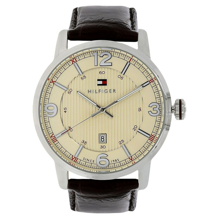 Tommy Hilfiger Quartz Analog Beige Dial Leather Strap Watch for Men-NCTH1710343