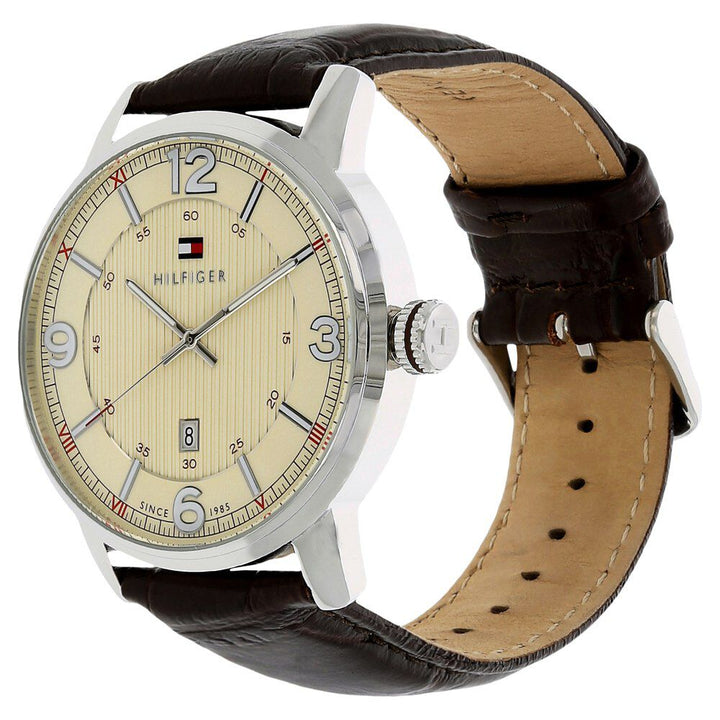 Tommy Hilfiger Quartz Analog Beige Dial Leather Strap Watch for Men-NCTH1710343