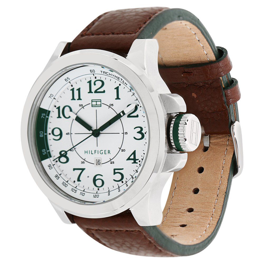 Tommy Hilfiger Quartz Multifunction White Dial Leather Strap Watch for Men-NATH1790858J