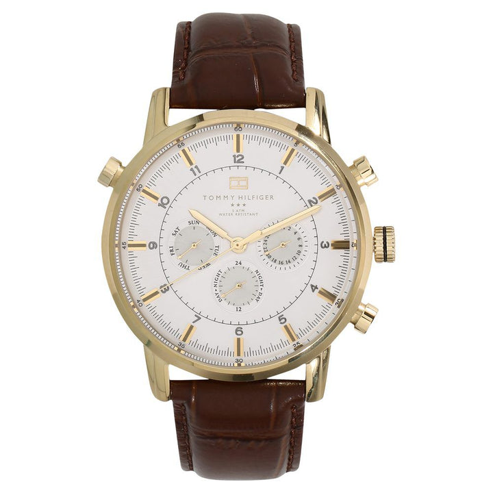Tommy Hilfiger Quartz Analog Silver Dial Leather Strap Watch for Men-NBTH1790874