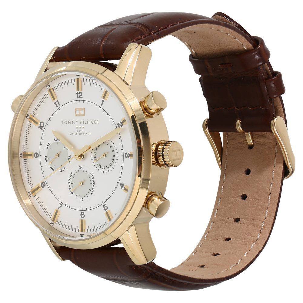 Tommy Hilfiger Quartz Analog Silver Dial Leather Strap Watch for Men-NBTH1790874